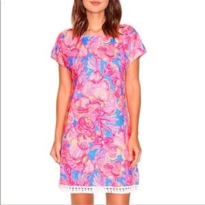 Lilly Pulitzer Tilla Dress Pink Blue Fan tastic Fringe size small